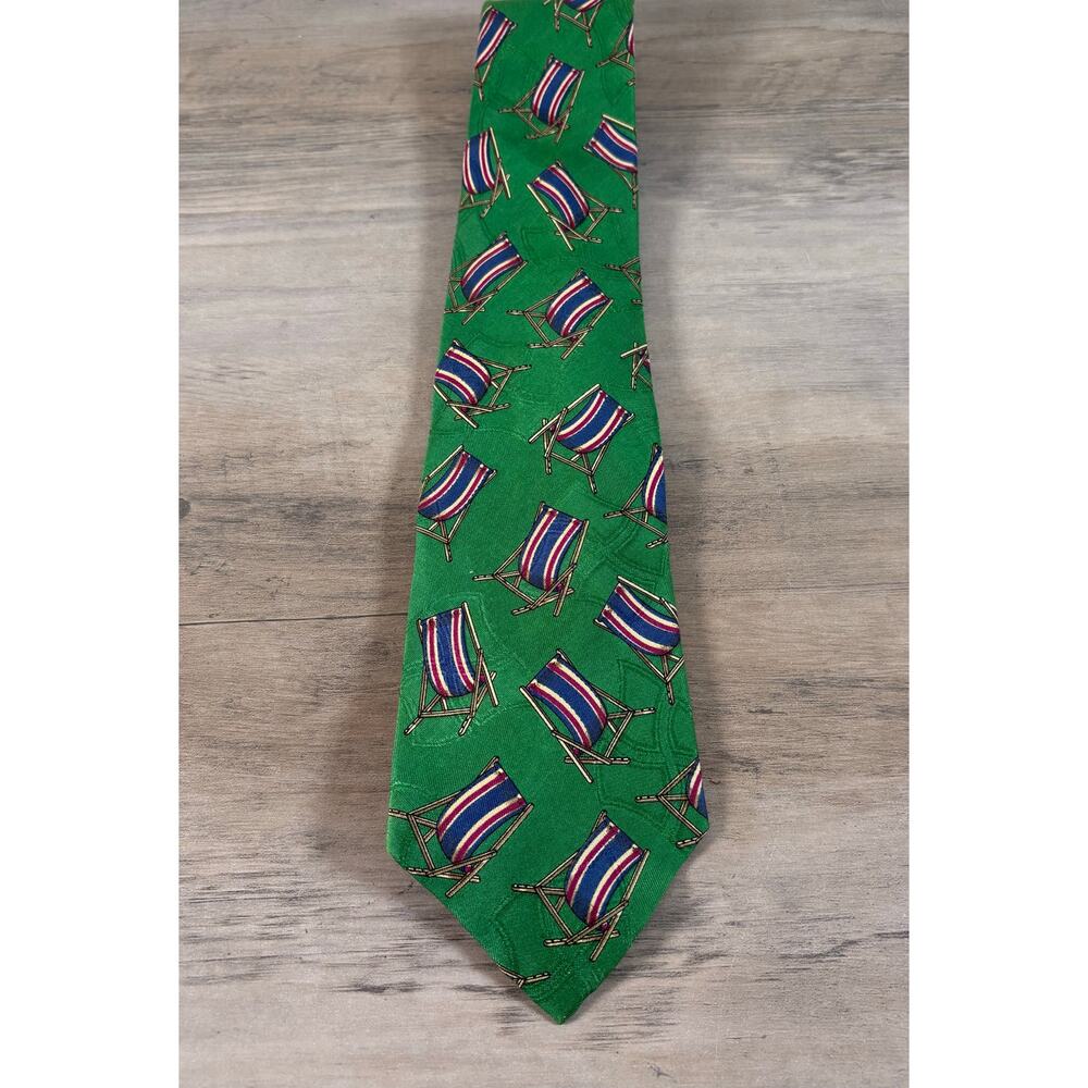 Polo Ralph Lauren Vintage Men's Tie Necktie Green Beach Chairs EUC